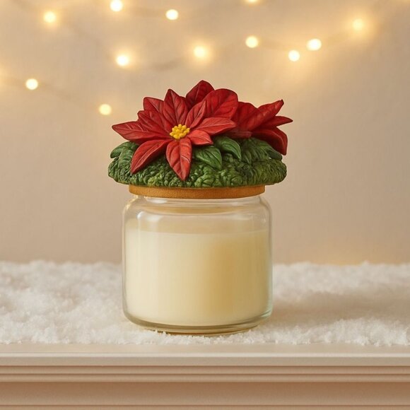 Christmas Poinsettia Candle Topper Decorative Festive Holiday Yankee Candle 3 In - Picture 1 of 16